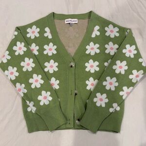 Willow & Wind Green Floral Cardigan Sweater Size M Cottagecore